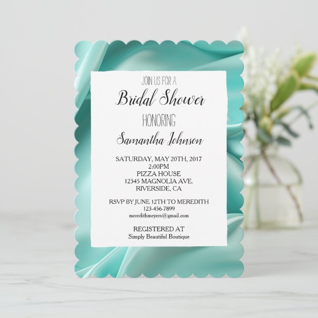 Hübsch Aqua Mint Imitats Satin Brautparty Einladung (Stehend Vorderseite)