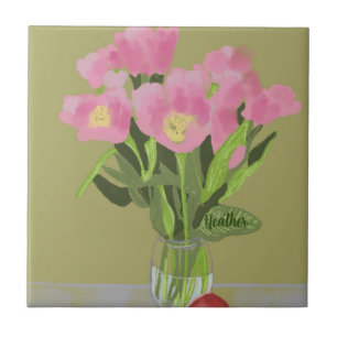 Hübsch Art Tulip Blume Moderne Illustration +Name Fliese