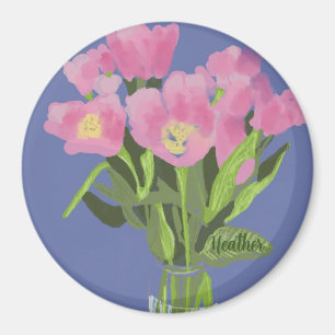 Hübsch Art Tulip Blume Moderne Illustration + Name Magnet