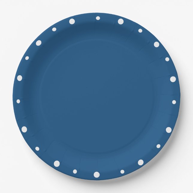 Hübsch Azure Blue White Polka Dots Pappteller (Vorderseite)