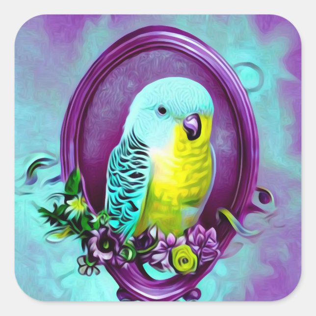 Hübsch Baby Budgie Quadratischer Aufkleber (Vorderseite)