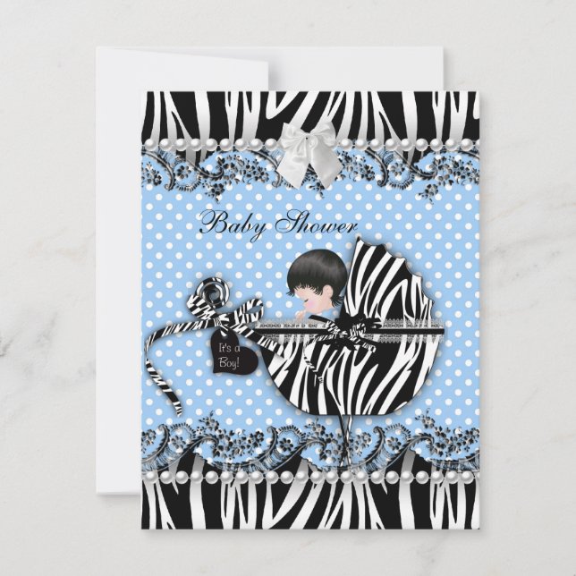 Hübsch Baby Dusche Zebra Baby Boy Blue Spot Einladung (Vorderseite)