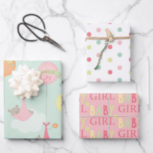 Hübsch Baby Girl Babydusche Mix und Matte Geschenkpapier Set