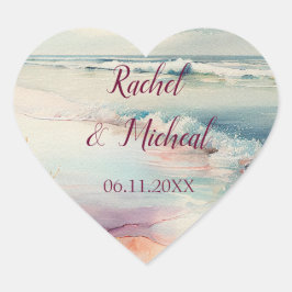 Hübsch Beach Theme Wedding Herz-Aufkleber