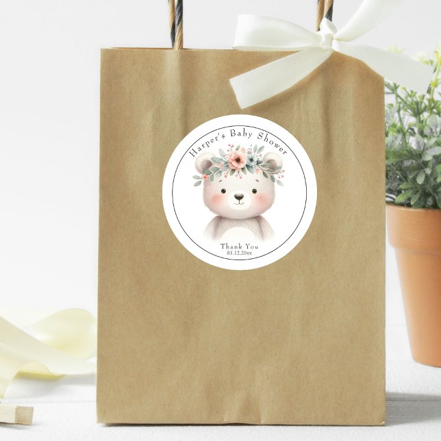 Hübsch Bear Cub Babydusche Vielen Dank für Ihre Un Runder Aufkleber (Von Creator hochgeladen)