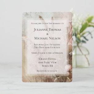 Hübsch Beige Blush Boho Blumenhochzeit Einladung