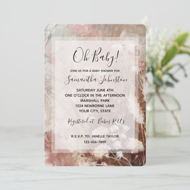 Hübsch Beige Blush Pink Boho Blumenspülung Dusche Einladung (Stehend Vorderseite)