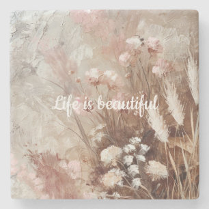 Hübsch Beige Blush Pink Boho Floral Steinuntersetzer