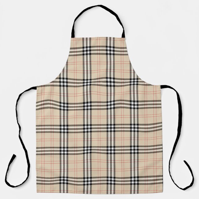 Hübsch Beige Kariert Tartan Schürze (Vorderseite)