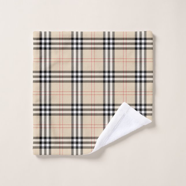 Hübsch Beige Kariert Tartan Waschlappen (Waschlappen)