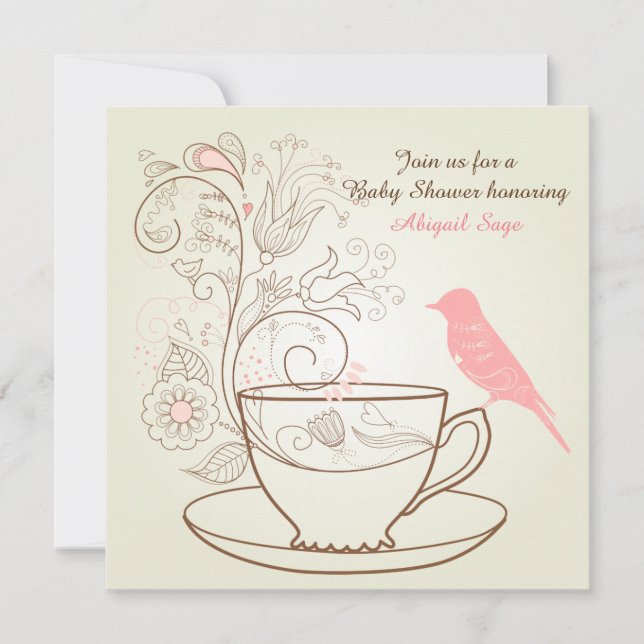 Hübsch Bird Tea Party Girls Kinderdusche Einladung (Vorderseite)