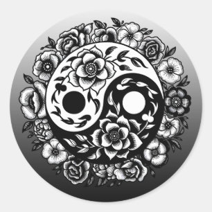 Hübsch Black and White Floral Yang Yang Runder Aufkleber