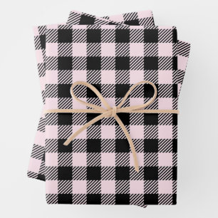 Hübsch, blassrosa und schwarz Büffel Kariert Geschenkpapier Set