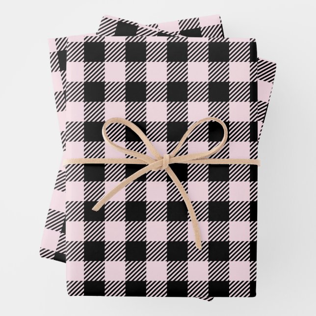 Hübsch, blassrosa und schwarz Büffel Kariert Geschenkpapier Set (Beispiel)