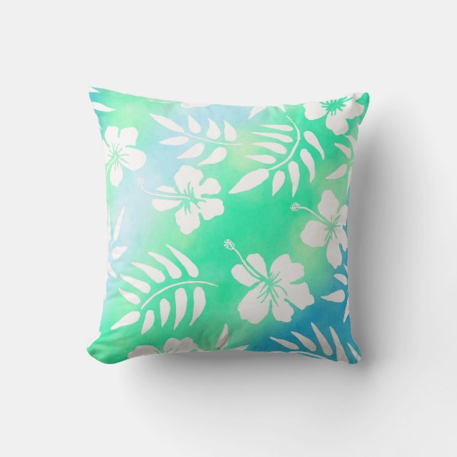 Hübsch-blau, Aquamarin und weiß-aloha-hawaiianisch Kissen (Vorderseite)