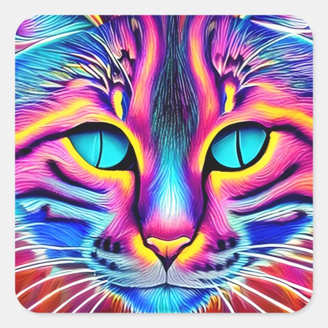 Hübsch Blau Mit Augen farbige Cartoon Ai Generated Quadratischer Aufkleber (Vorderseite)
