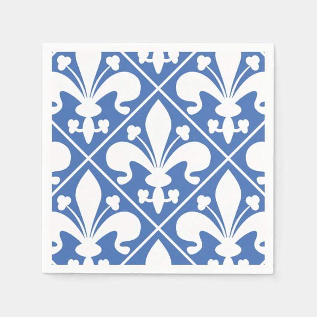 Hübsch Blau und Weiß Flur de Lys Serviette (Vorderseite)