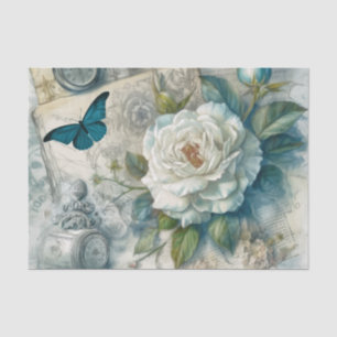 Hübsch Blau Vintag Inspiriert Blumendekoupage Seidenpapier