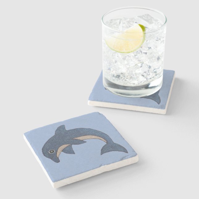 Hübsch Blau-Weiß Jumping Dolphin Cool Swirl Auge Steinuntersetzer (Seitenansicht)