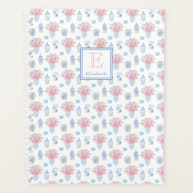 Hübsch-blau-weiß-rosa Ginger Jar Zuhause School Planer (Vorderseite)