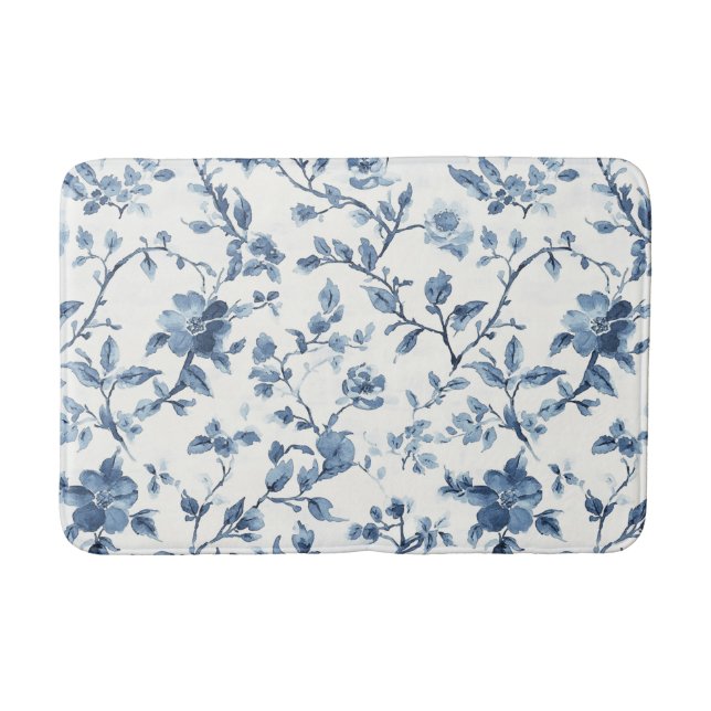 Hübsch Blau Weiße Florale   Badematte (Vorderseite)