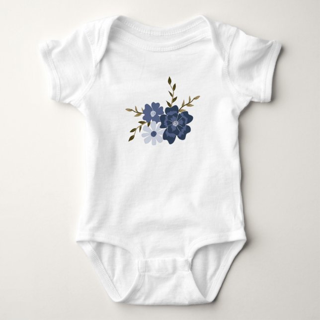 Hübsch Blauer Blumenstrauß Botanische Rebsorten Baby Strampler (Vorderseite)