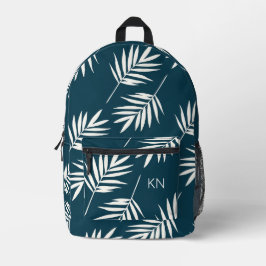 Hübsch-Blaues Weiß-Verlassen Muster Monogramm-Init Bedruckter Rucksack