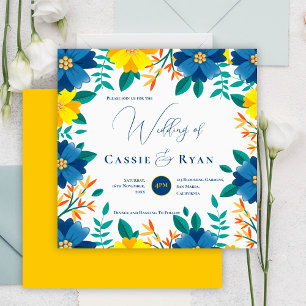 Hübsch-blaugelbe blühende romantische Hochzeit Einladung