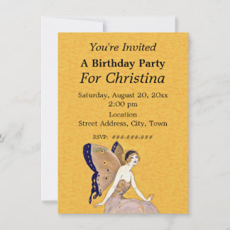 Hübsch Blond Birthday Fairy Butterfly Wings Yellow Einladung