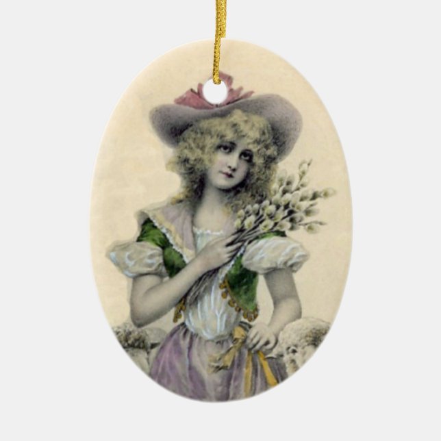 Hübsch Blond Viktorianisch Little Bo Peep Lady She Keramikornament (Vorne)