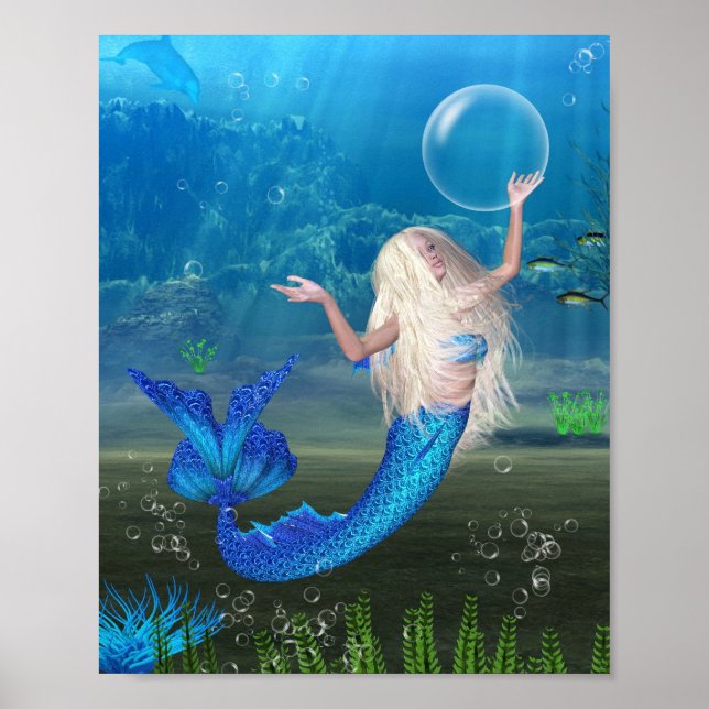 Hübsch Blonde Mermaid mit Blase Poster (Vorne)
