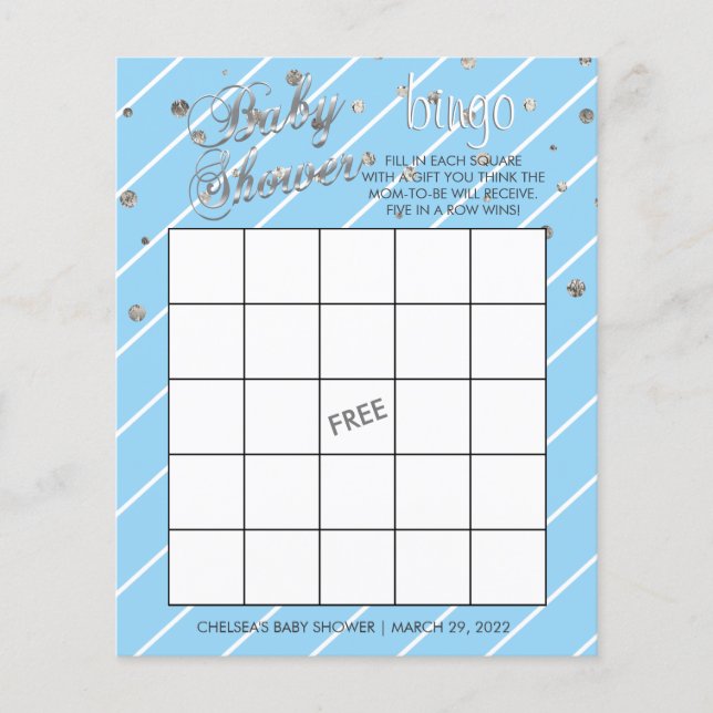 Hübsch Blue and Silver Baby Dusche - Bingo Flyer (Vorne)