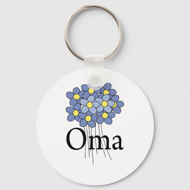Hübsch Blue Blume Oma T - Shirt Schlüsselanhänger (Vorderseite)