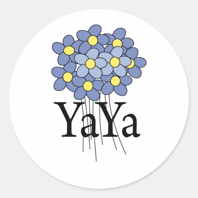 Hübsch Blue Blume YaYa T - Shirt Runder Aufkleber (Vorderseite)