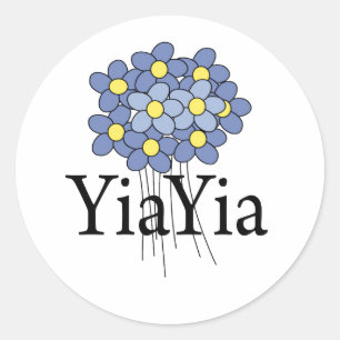 Hübsch Blue Blume YiaYia T - Shirt Runder Aufkleber