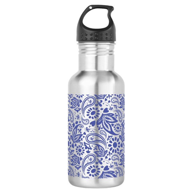 Hübsch Blue Boho Chic Paisley Pattern Edelstahlflasche (Vorderseite)