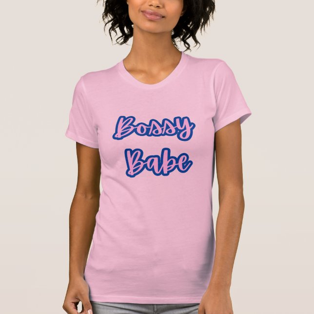 Hübsch Blue Bossy Babe Text +Kontur Frauen T-Shirt (Vorderseite)