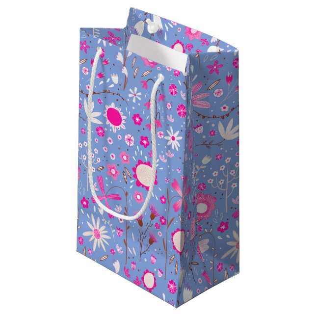 Hübsch Blue Botanic Wildblume Floral Kleine Geschenktüte (Vorderseite Schrägansicht)