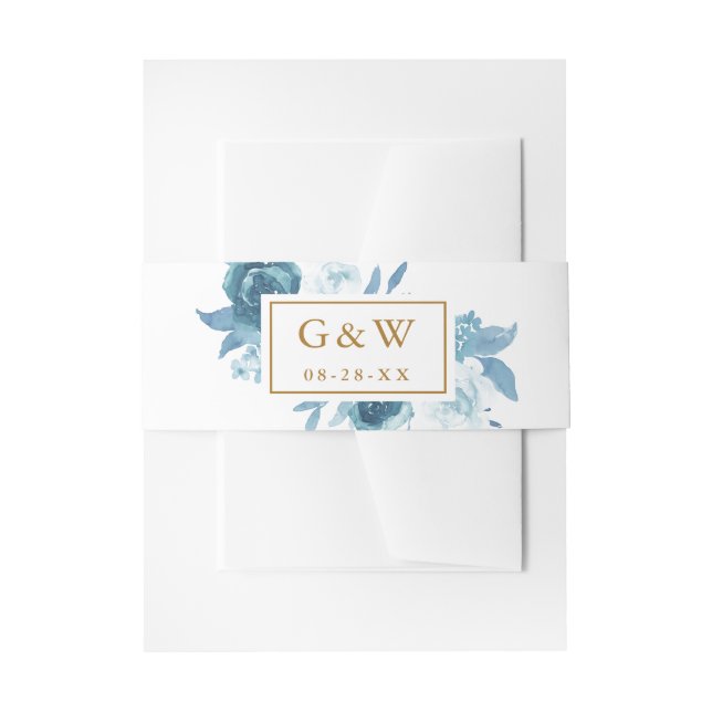Hübsch Blue Bouquet Monogramme und Date Wedding Einladungsbanderole (Vorderseite Beispiel)
