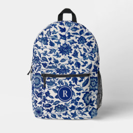 Hübsch Blue Chinoiserie Chinesische Blume Vintag Bedruckter Rucksack