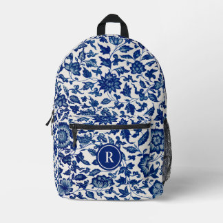 Hübsch Blue Chinoiserie Chinesische Blume Vintag Bedruckter Rucksack