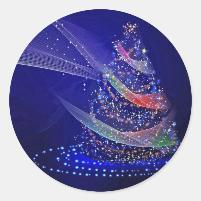 Hübsch Blue Christmas Tree Graphic Runder Aufkleber (Vorderseite)