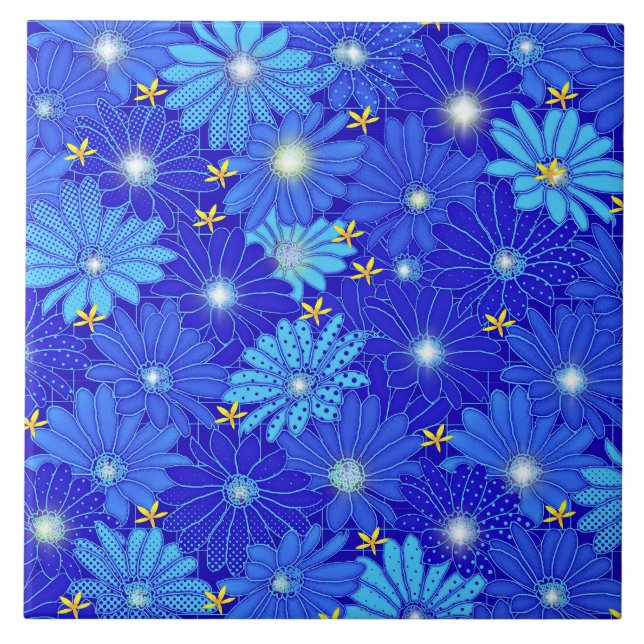 Hübsch Blue Daisy Muster Fliese (Vorderseite)