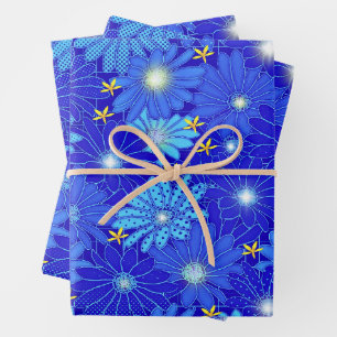 Hübsch Blue Daisy Muster Geschenkpapier Set