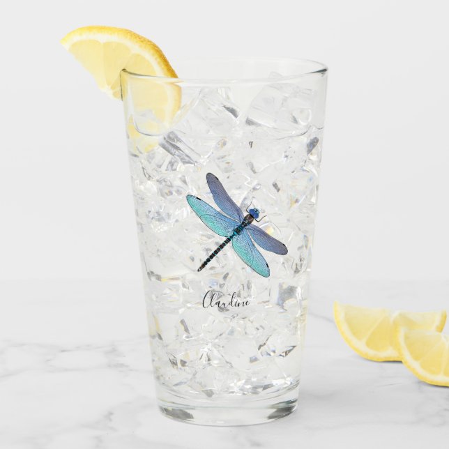 Hübsch Blue Dragonfly Drink Beer Pint Brille Glas (Vorderseite Ice)