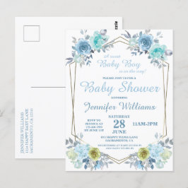 Hübsch Blue Floral Es ist ein Baby-Dusche Invitati Postkarte