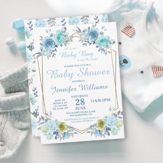 Hübsch Blue Floral Es ist eine Baby-Dusche Einladung