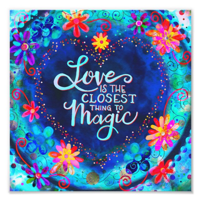 Hübsch Blue Floral Liebe Herz Fotodruck (Vorne)