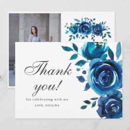 Hübsch Blue Floral Quinceañera Foto Vielen Dank Einladung