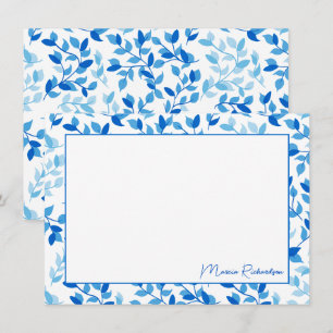 Hübsch Blue Florals Modernes Drehbuch Personalisie Mitteilungskarte